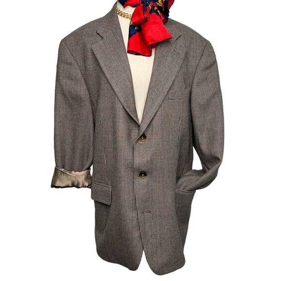 Vintage Chaps Ralph Lauren wool alpaca windowpane plaid blazer jacket size 42T - Picture 1 of 8